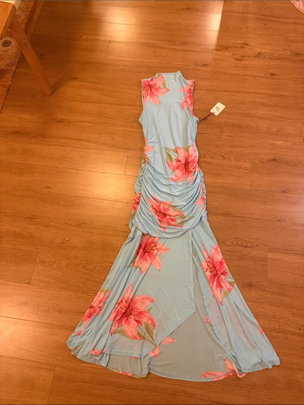 Sincerely Jules Light Blue Maxi Dress with Pink Floral Print